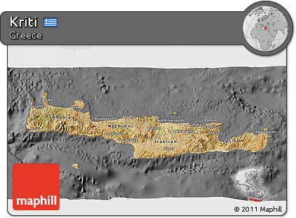 Satellite 3D Map of Kriti, desaturated