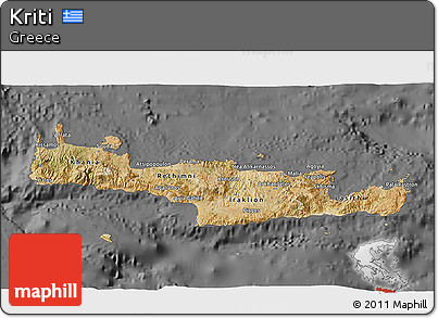 Satellite 3D Map of Kriti, desaturated