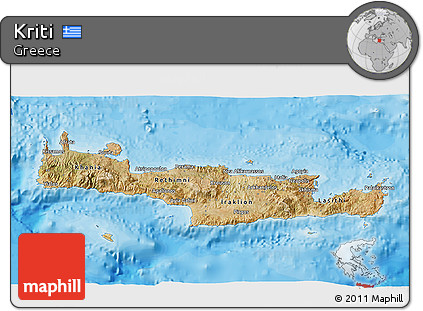 Satellite 3D Map of Kriti, political shades outside