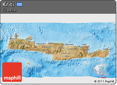 Satellite 3D Map of Kriti, political shades outside