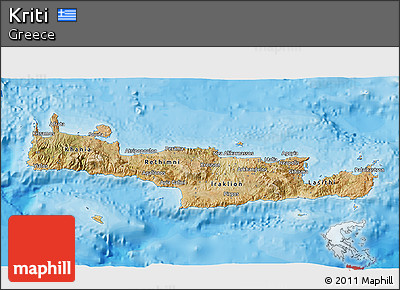 Satellite 3D Map of Kriti, political shades outside