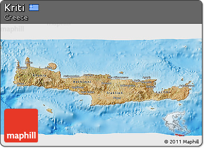 Satellite 3D Map of Kriti, shaded relief outside