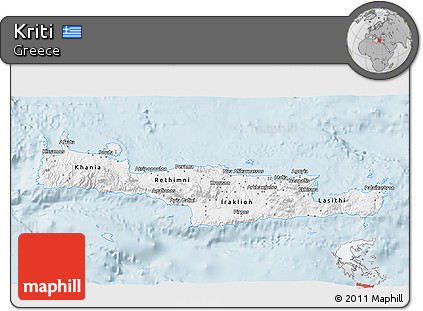 Silver Style 3D Map of Kriti, single color outside
