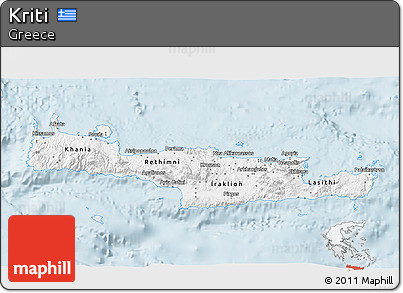 Silver Style 3D Map of Kriti, single color outside