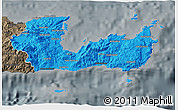 Political 3D Map of Lasithi, darken, semi-desaturated
