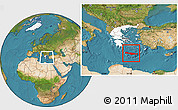 Satellite Location Map of Kriti, highlighted country, within the entire country