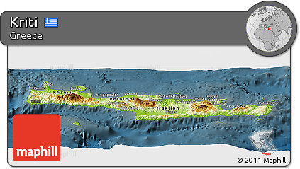 Physical Panoramic Map of Kriti, darken