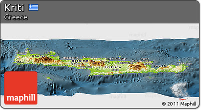 Physical Panoramic Map of Kriti, darken