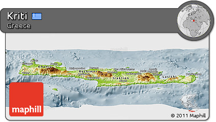 Physical Panoramic Map of Kriti, semi-desaturated