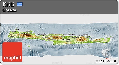 Physical Panoramic Map of Kriti, semi-desaturated