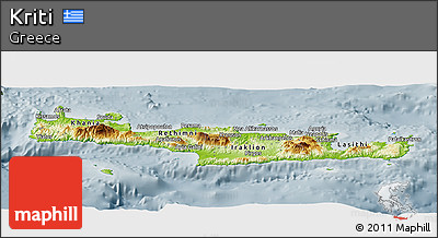 Physical Panoramic Map of Kriti, semi-desaturated