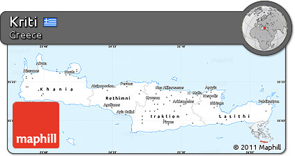 Silver Style Simple Map of Kriti, single color outside