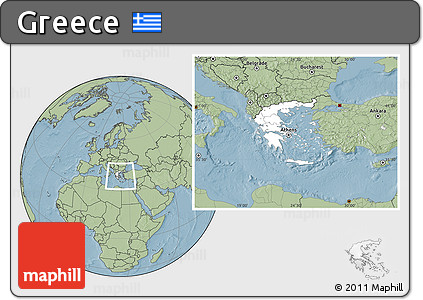Blank Location Map of Greece, savanna style outside, hill shading outside