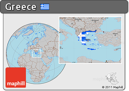 Flag Location Map of Greece, gray outside