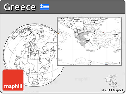 Gray Location Map of Greece, blank outside