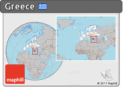 Gray Location Map of Greece, highlighted continent, within the entire continent