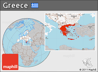Gray Location Map of Greece, highlighted continent