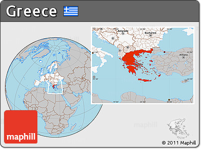 Gray Location Map of Greece, highlighted continent