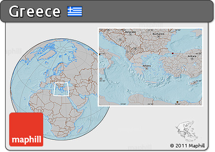 Gray Location Map of Greece, hill shading outside