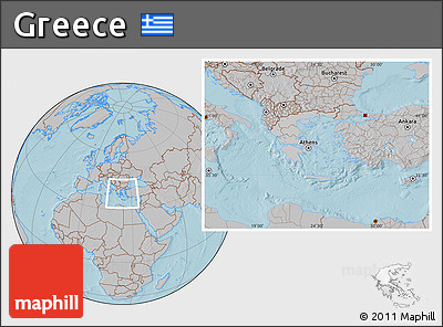 Gray Location Map of Greece, hill shading outside