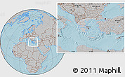 Gray Location Map of Greece, hill shading outside