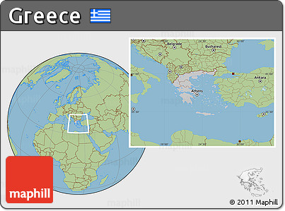 Gray Location Map of Greece, savanna style outside