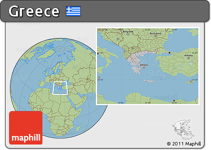 Gray Location Map of Greece, savanna style outside, hill shading inside