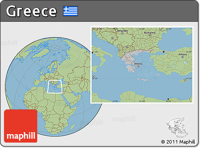 Gray Location Map of Greece, savanna style outside, hill shading inside