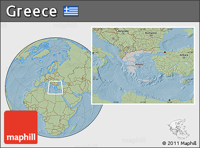 Gray Location Map of Greece, savanna style outside, hill shading outside