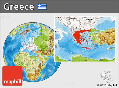Physical Location Map of Greece, highlighted continent