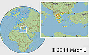 Physical Location Map of Greece, savanna style outside