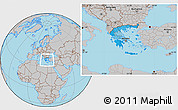 Political Location Map of Greece, gray outside