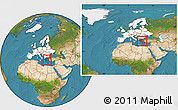 Satellite Location Map of Greece, highlighted continent, within the entire continent
