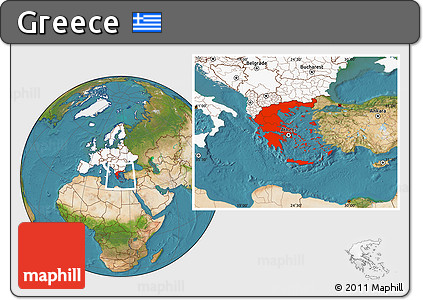 Satellite Location Map of Greece, highlighted continent