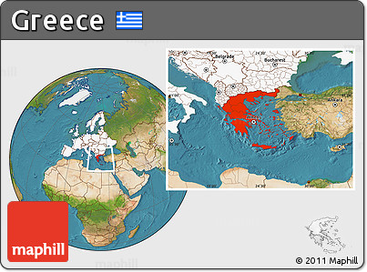 Satellite Location Map of Greece, highlighted continent