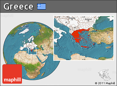 Satellite Location Map of Greece, highlighted continent