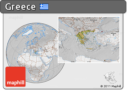 Satellite Location Map of Greece, lighten, desaturated