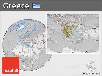 Satellite Location Map of Greece, lighten, desaturated
