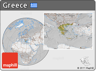 Satellite Location Map of Greece, lighten, desaturated