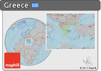 Savanna Style Location Map of Greece, gray outside, hill shading outside