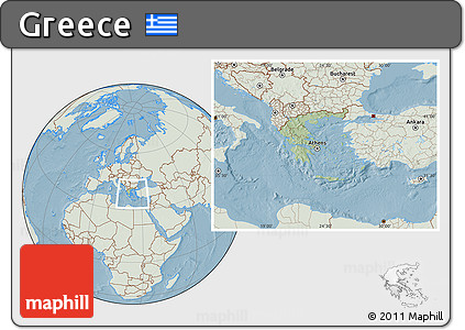 Savanna Style Location Map of Greece, lighten, land only, hill shading