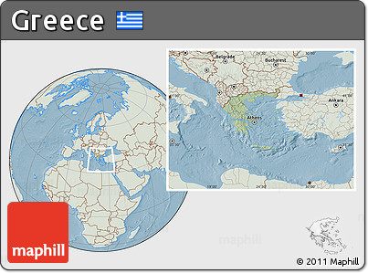 Savanna Style Location Map of Greece, lighten, land only, hill shading