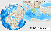 Savanna Style Location Map of Greece, shaded relief outside