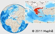 Shaded Relief Location Map of Greece, highlighted continent