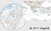 Shaded Relief Location Map of Greece, lighten, desaturated