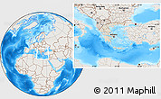 Shaded Relief Location Map of Greece, lighten, land only