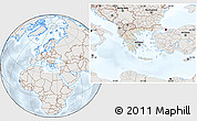 Shaded Relief Location Map of Greece, lighten, semi-desaturated