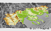 Physical 3D Map of Makedonia, darken, desaturated