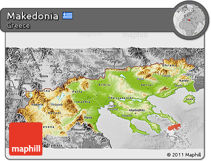 Physical 3D Map of Makedonia, desaturated
