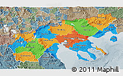 Political 3D Map of Makedonia, semi-desaturated